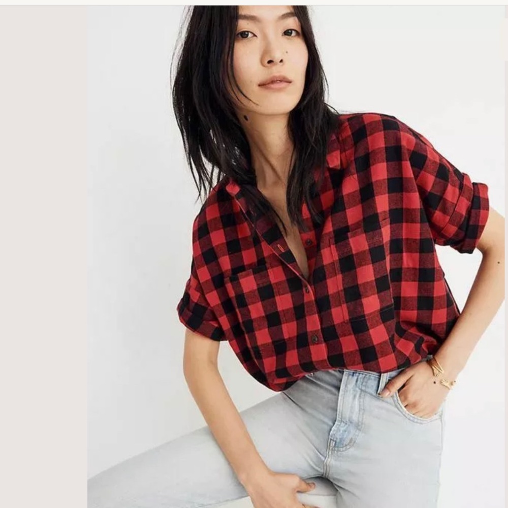Madewell buffalo check courier shirt, red, XS